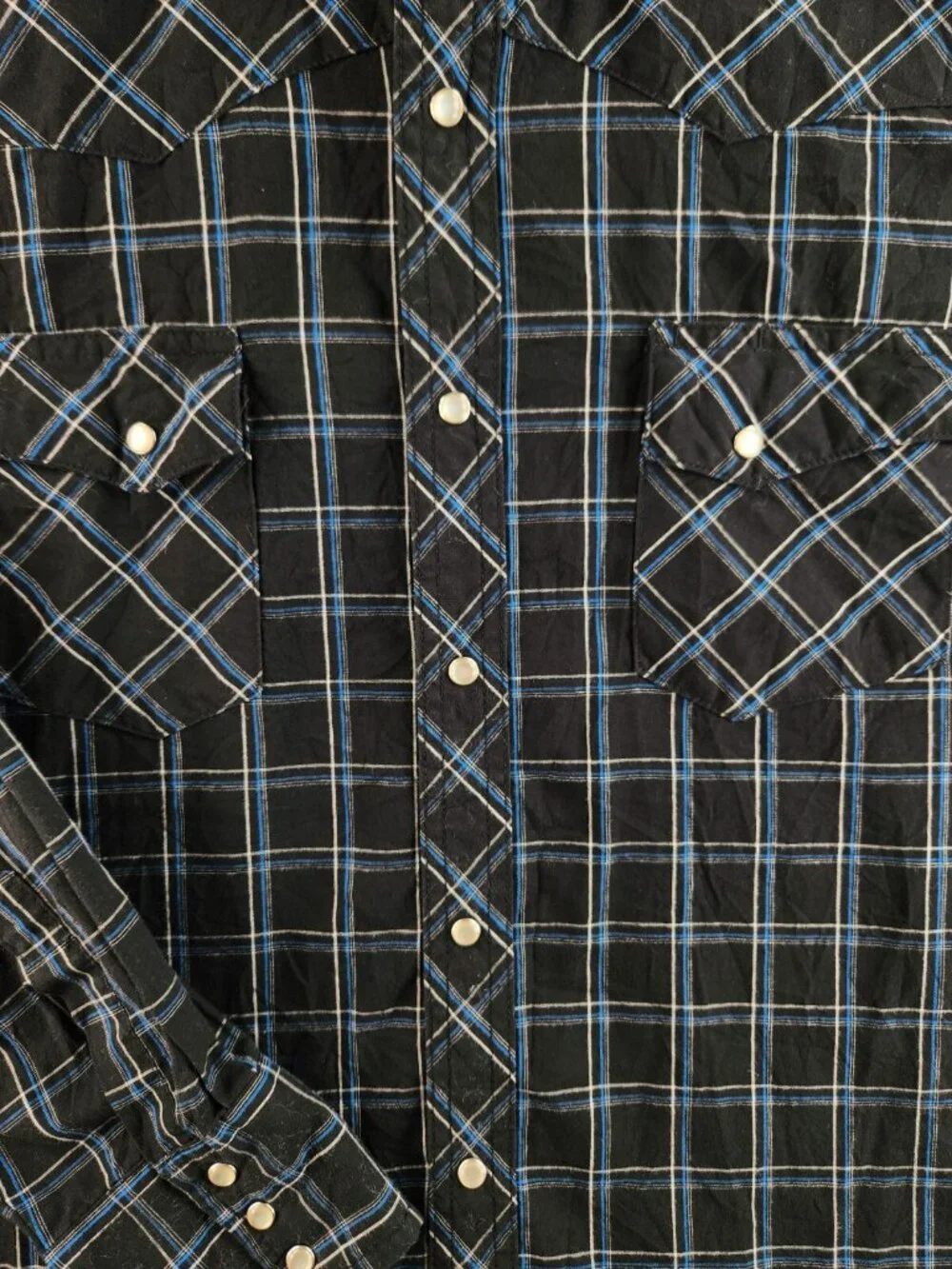 Wrangler Men Long Sleeve Pearl Snap Up Shirt Woven Western Black Plaid XL Adult